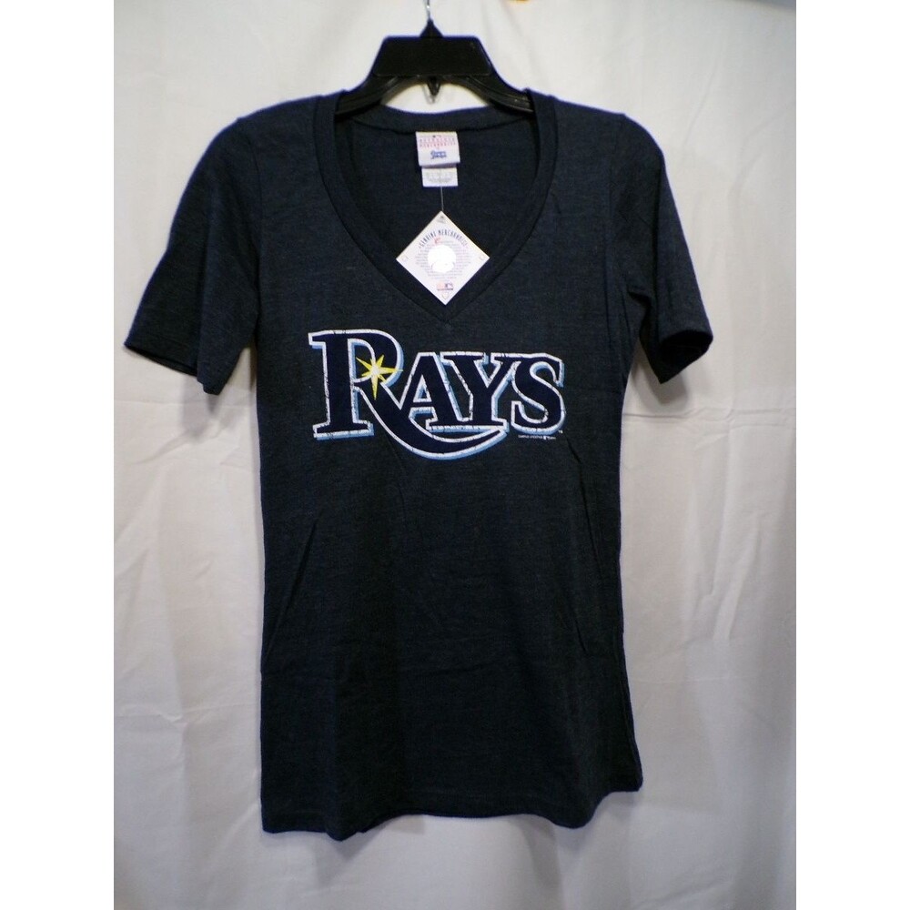 Majestic Women's V Neck T Shirt Tampa Bay Rays Navy Size M